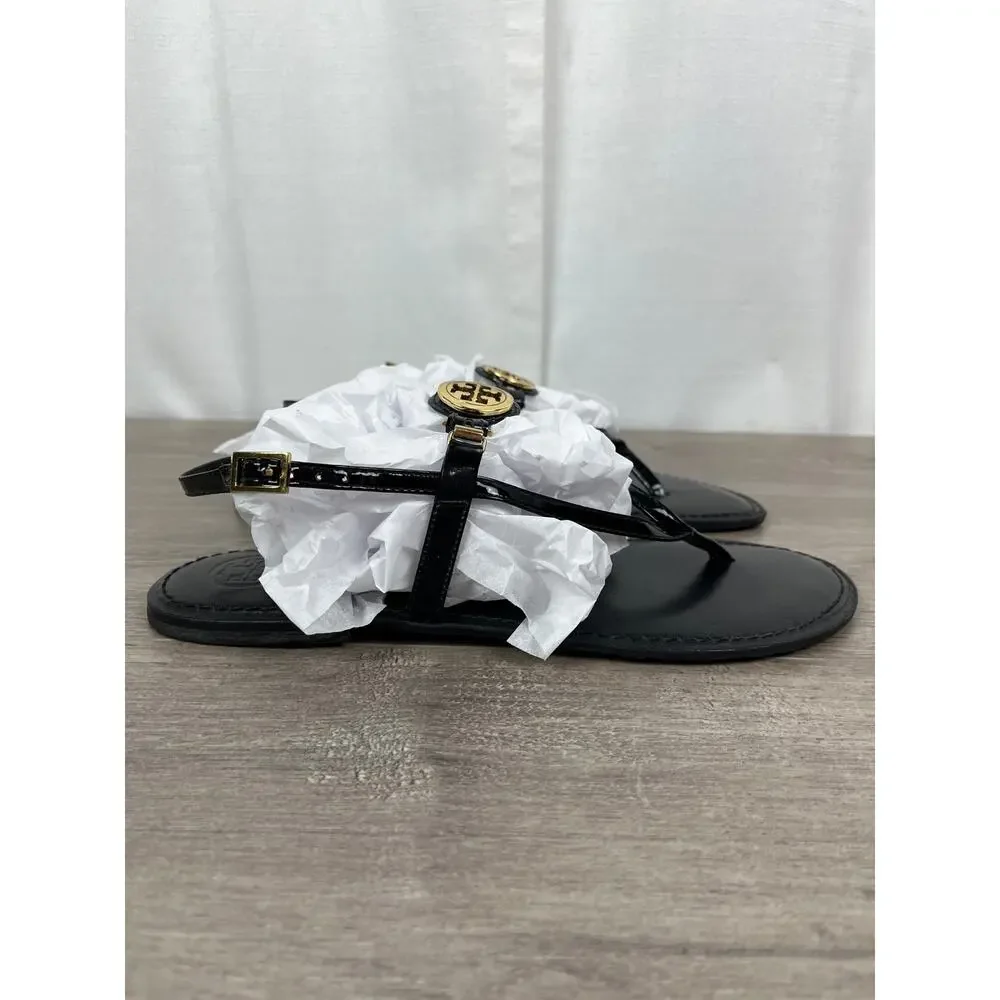 Tory Burch Black Patent Leather Ali Thong Sandal Sz.10